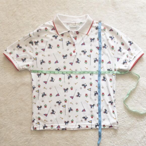Vintage 90s Classic Elements golf print white and multi-coloured polo shirt L - Picture 7 of 8